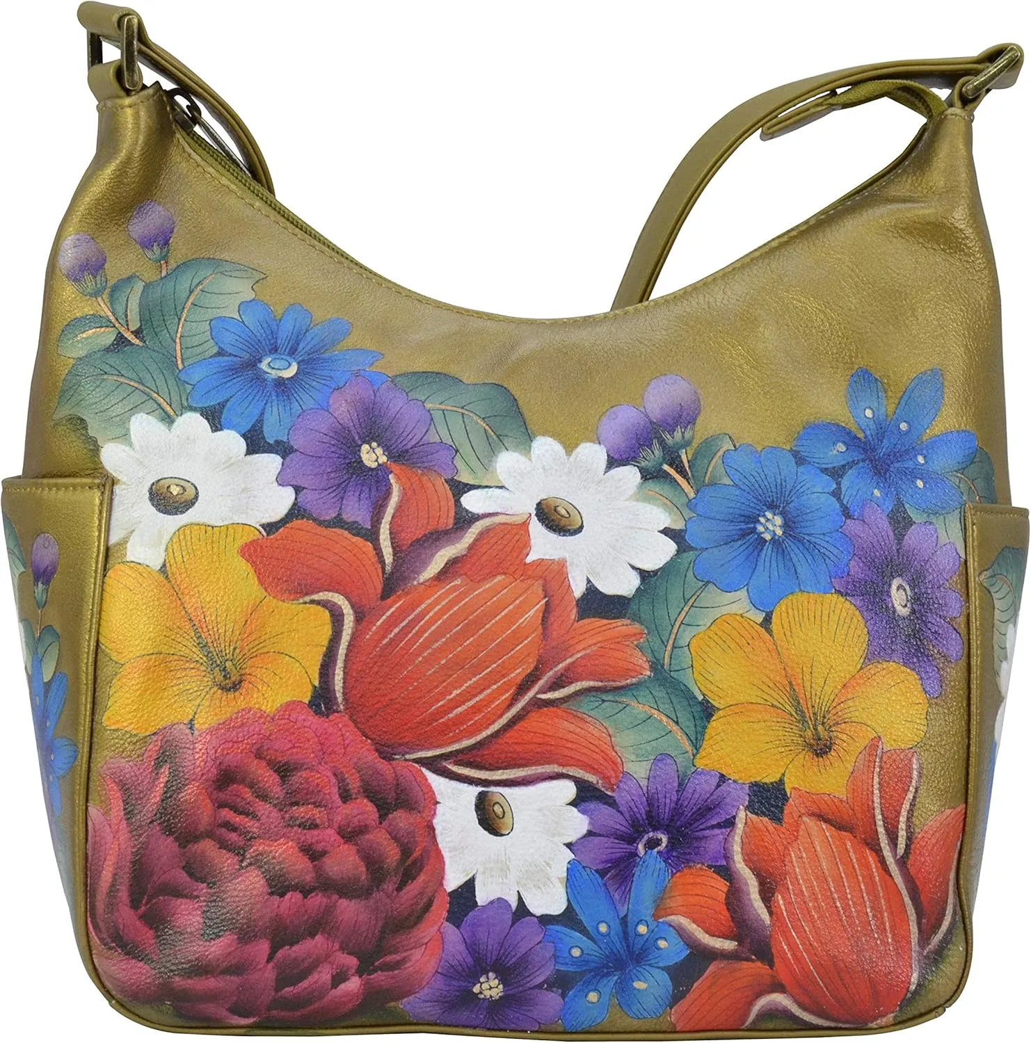 Anuschka Women's Original Hand-Painted Vegetable Tanned Leather Classic Hobo with Side Pockets