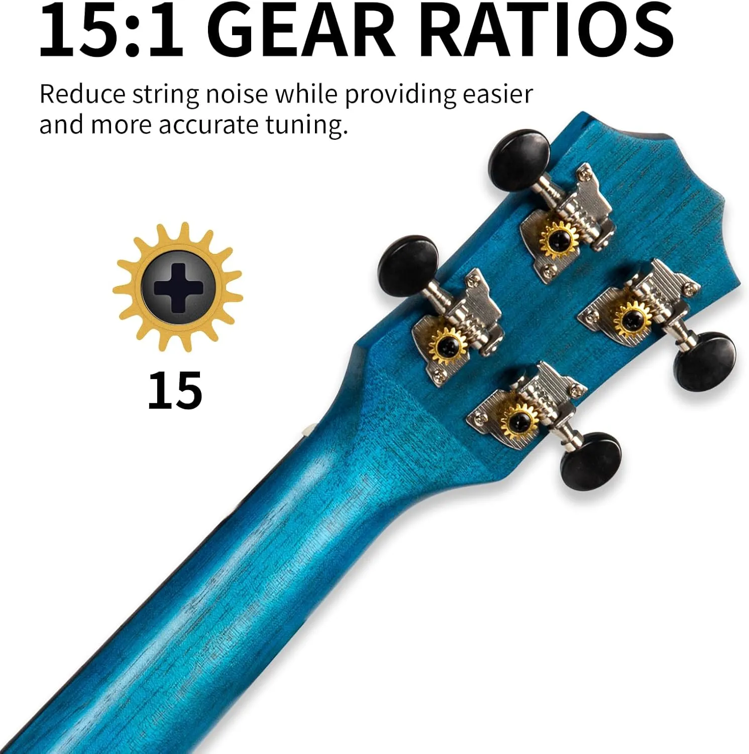 AODSK Concert Blue Ukulele for Beginner 23 Inch Uke with Gig Bag Strap Nylon String 4 Picks Holiday Gift