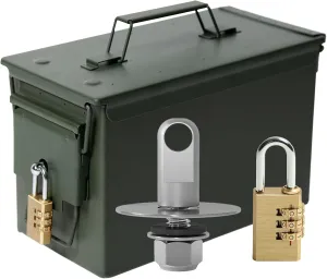 Aolamegs 50 Cal Ammo Can – Locking Hardware Kit and Stainless Steel Padlock，Ammo Box Military & Army M2A1