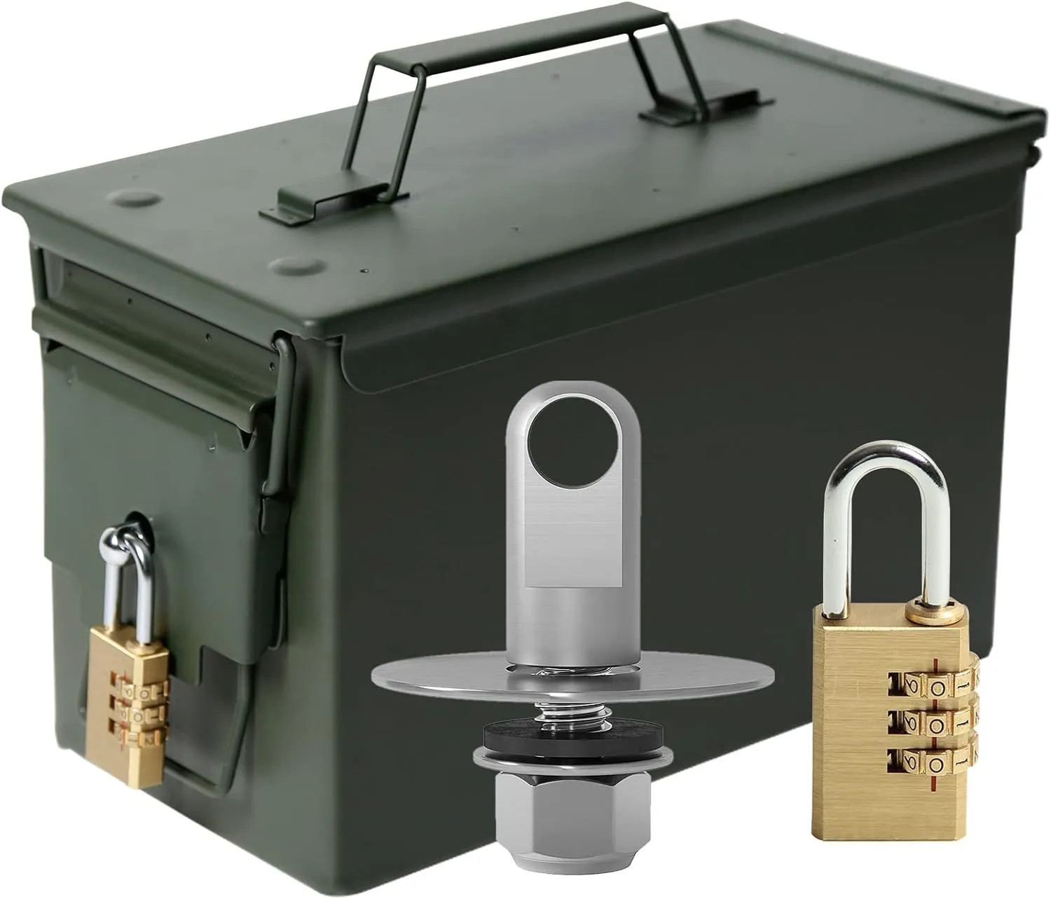 Aolamegs 50 Cal Ammo Can – Locking Hardware Kit and Stainless Steel Padlock，Ammo Box Military & Army M2A1