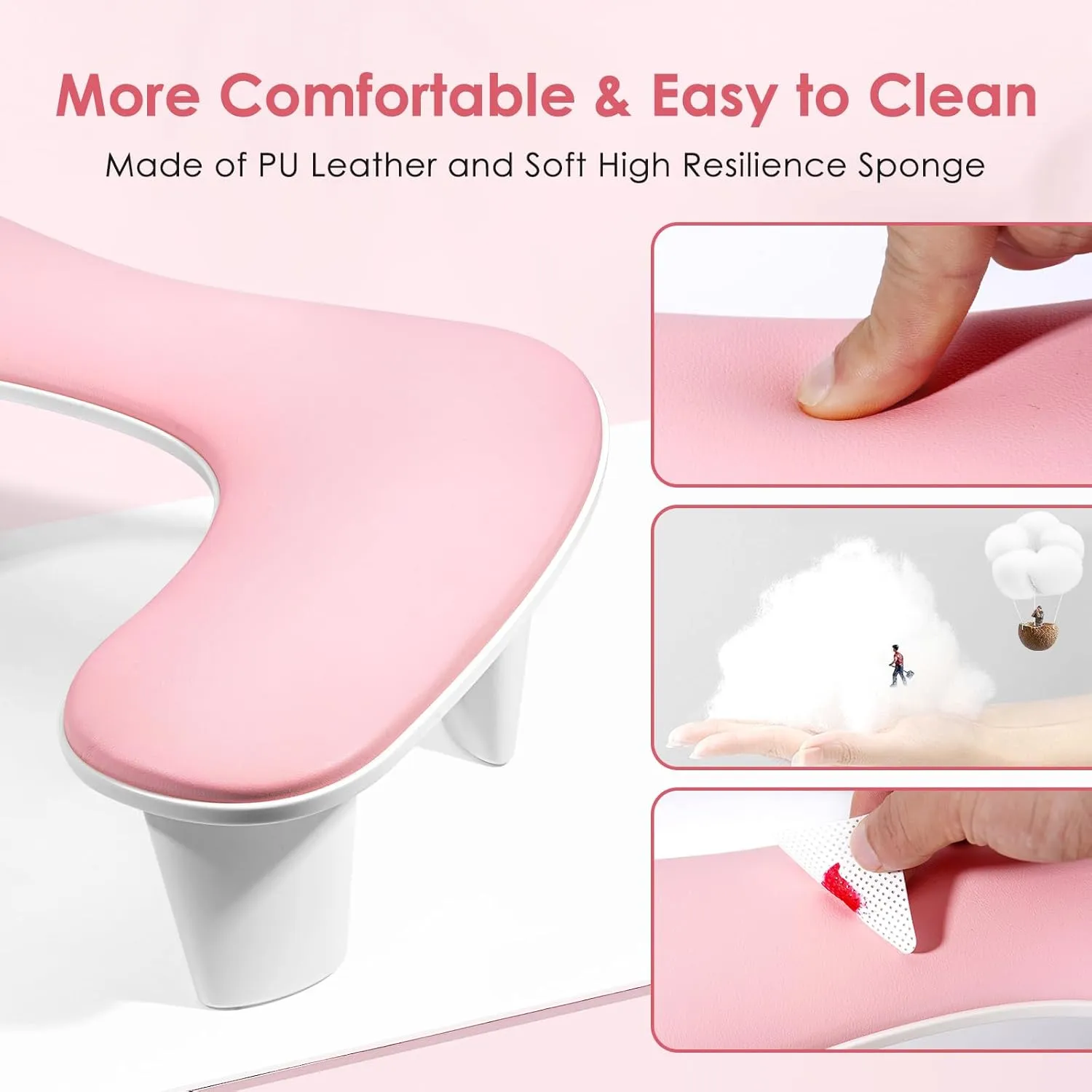 Arm Rest for Nails Tech: U-Shaped Manicure Nail Arm Rest Stand Pink Big Armrest Microfiber PU Leather Hand Rest Pillow for Acrylic Nail Cushion