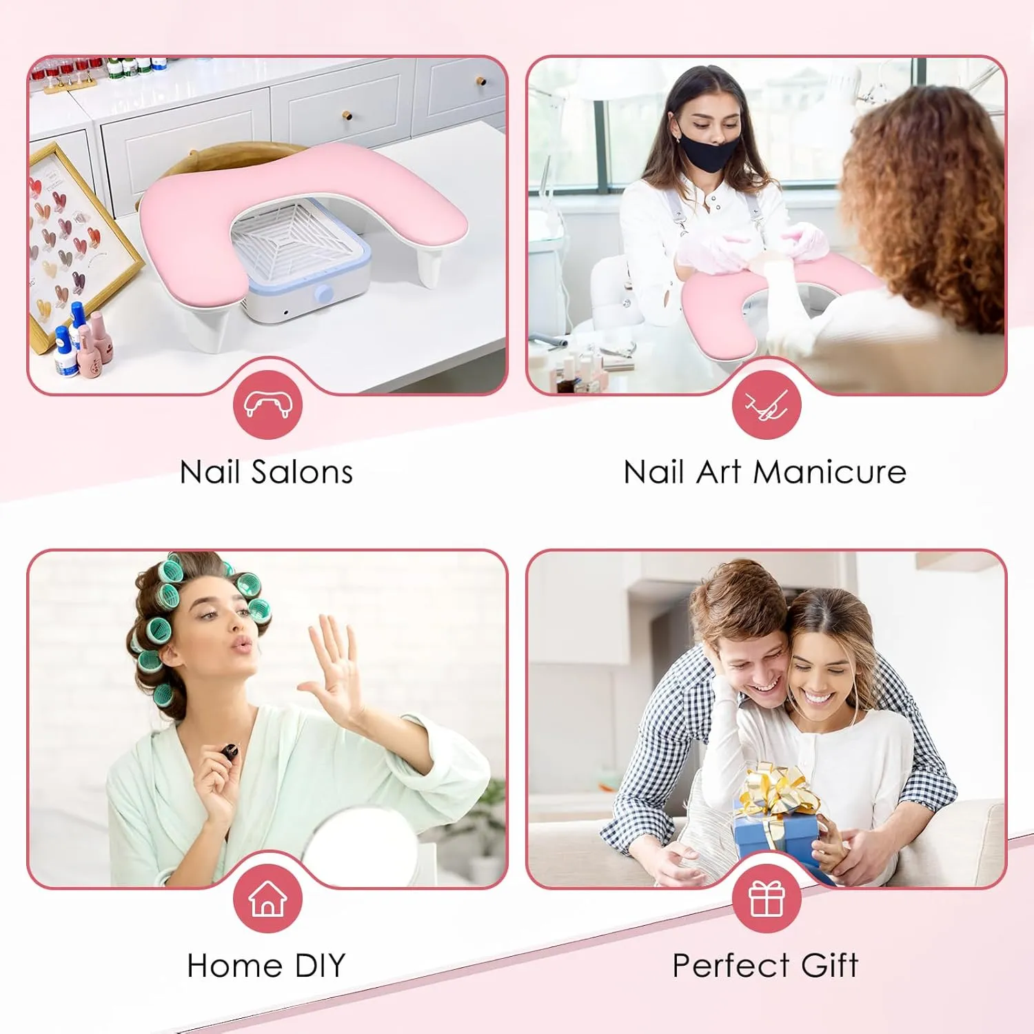 Arm Rest for Nails Tech: U-Shaped Manicure Nail Arm Rest Stand Pink Big Armrest Microfiber PU Leather Hand Rest Pillow for Acrylic Nail Cushion