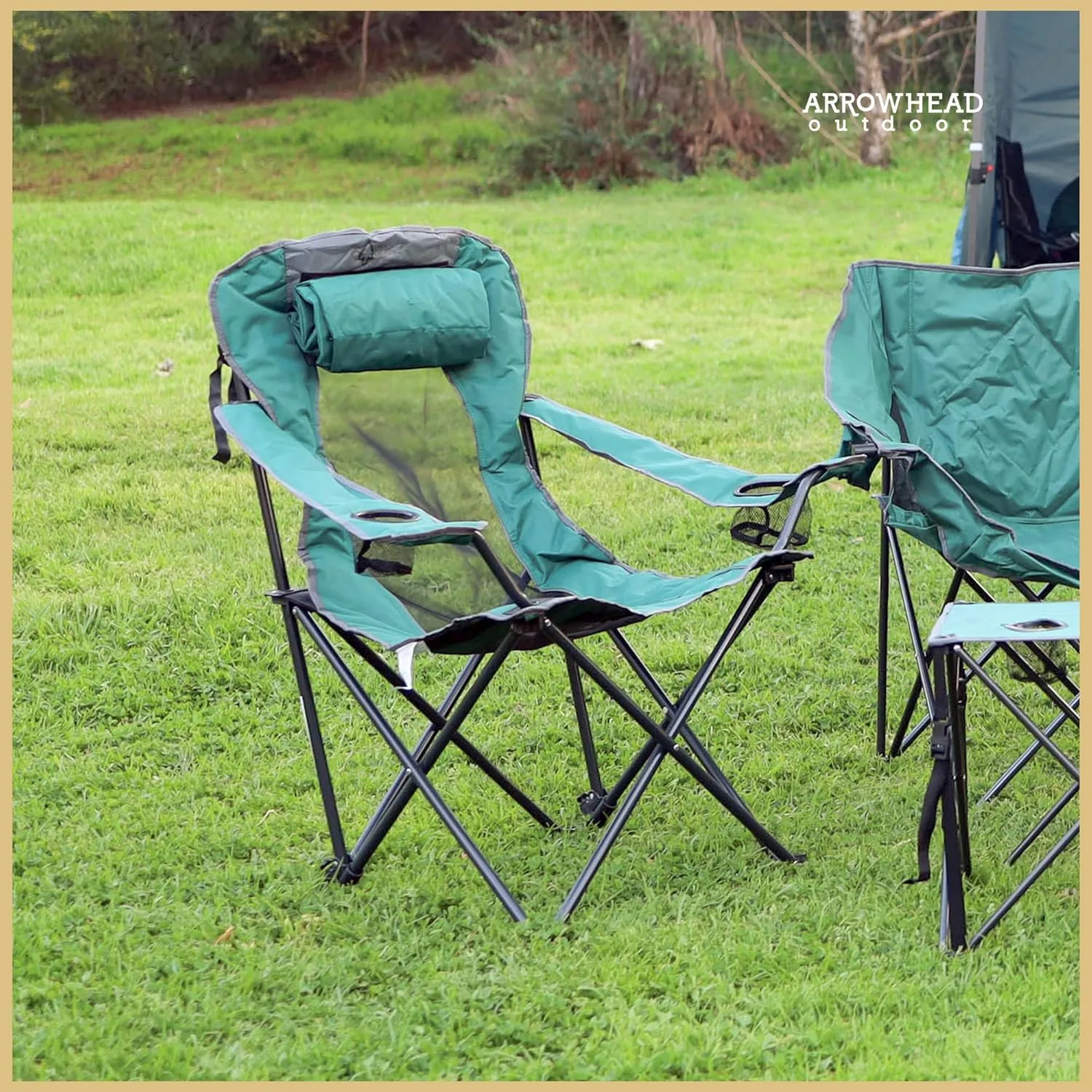 ARROWHEAD OUTDOOR Portable Folding Hybrid 2-in1 Camping Chair, Adjustable Recline, Vent, Padding, Cup Holder & Storage Pouch, Heavy-Duty, Oversize, Supports 300lbs, Includes Bag, USA-Based Support