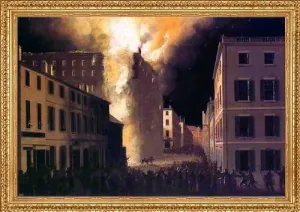 Art Oyster John Ritto Penniman Conflagration of the Exchange Coffee House Boston - 18" x 27" Premium Canvas Print with Antique Gold Finish Frame