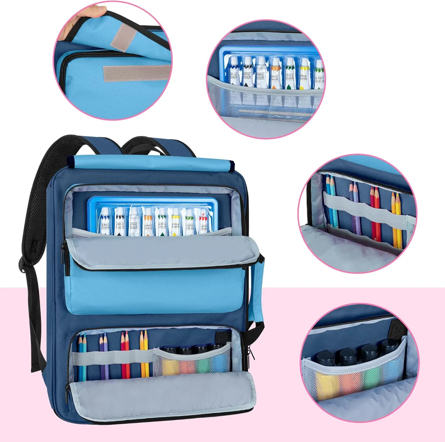 Art Portfolio Bag Backpack, A3 Art Portfolio Case 15 x 18 Inch, Artist Travel Tote Bag for Artwork and Drawing Supplies, Blue (Empty Bag, Patent Design)
