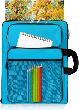 Art Portfolio For Kids Artwork, Art Bag Organizer 15x18 In For Children Drawing Lesson,A3 artist Backpack Storage Sketchbook,Drawing Pencil,Artwork Set.Empty art case(Blue)