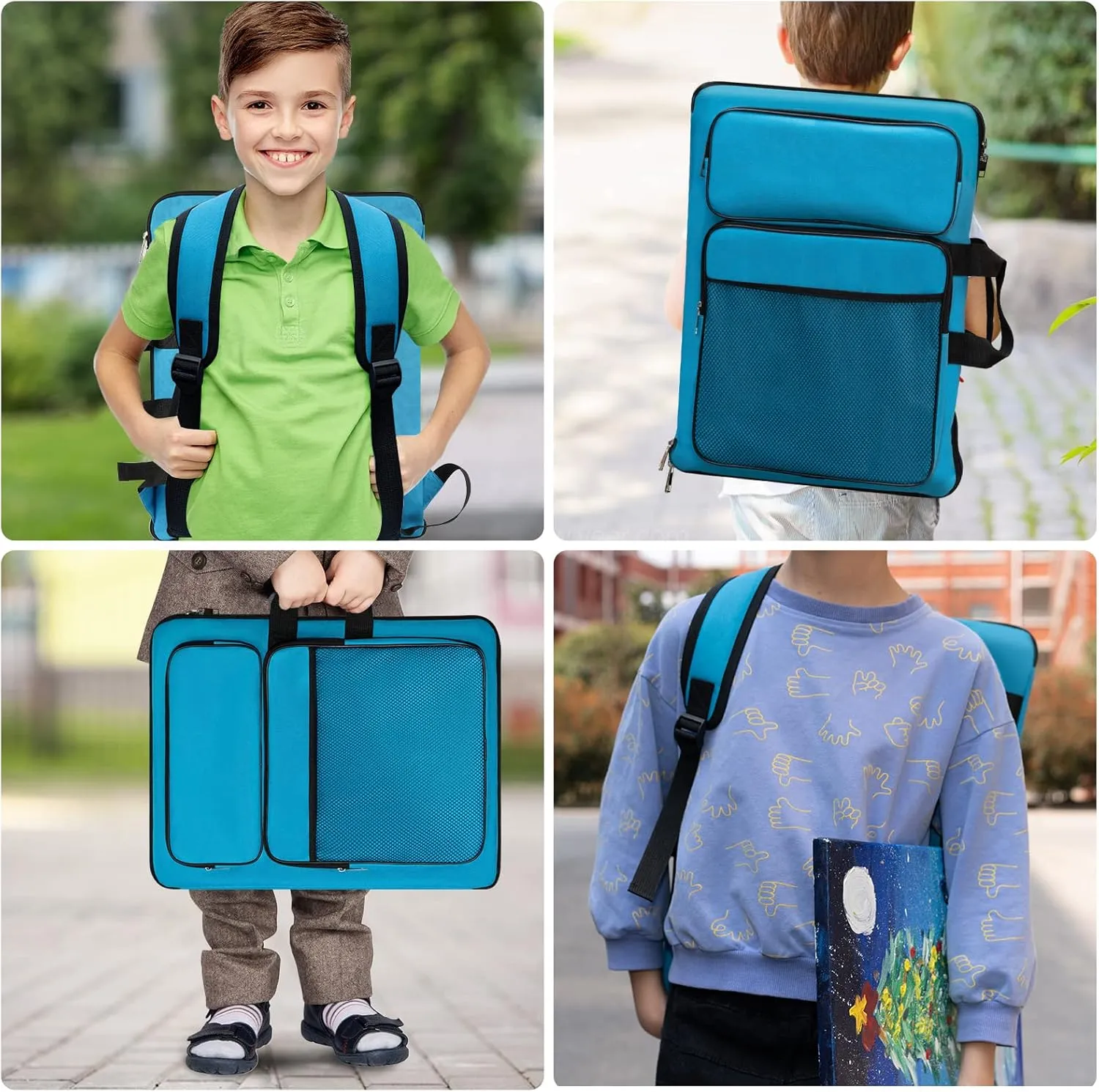 Art Portfolio For Kids Artwork, Art Bag Organizer 15x18 In For Children Drawing Lesson,A3 artist Backpack Storage Sketchbook,Drawing Pencil,Artwork Set.Empty art case(Blue)