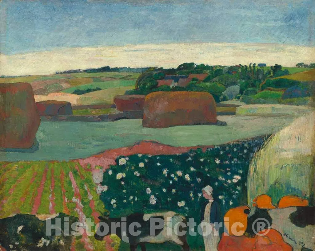 Art Print : Paul Gauguin, Haystacks in Brittany, 1890, Historic Wall Décor : 10in x 08in