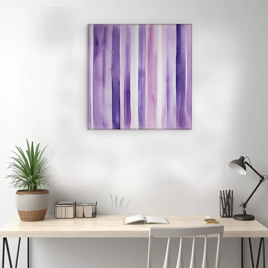 Art Wall: Elegant Vertical Stripes in Subtle Purple Shades, a Masterpiece of Tranquility and Harmony. Interior Decor, Canvas Art Design, Art Apartment Decoration. Size: 69x46 cm (27x18 inch)