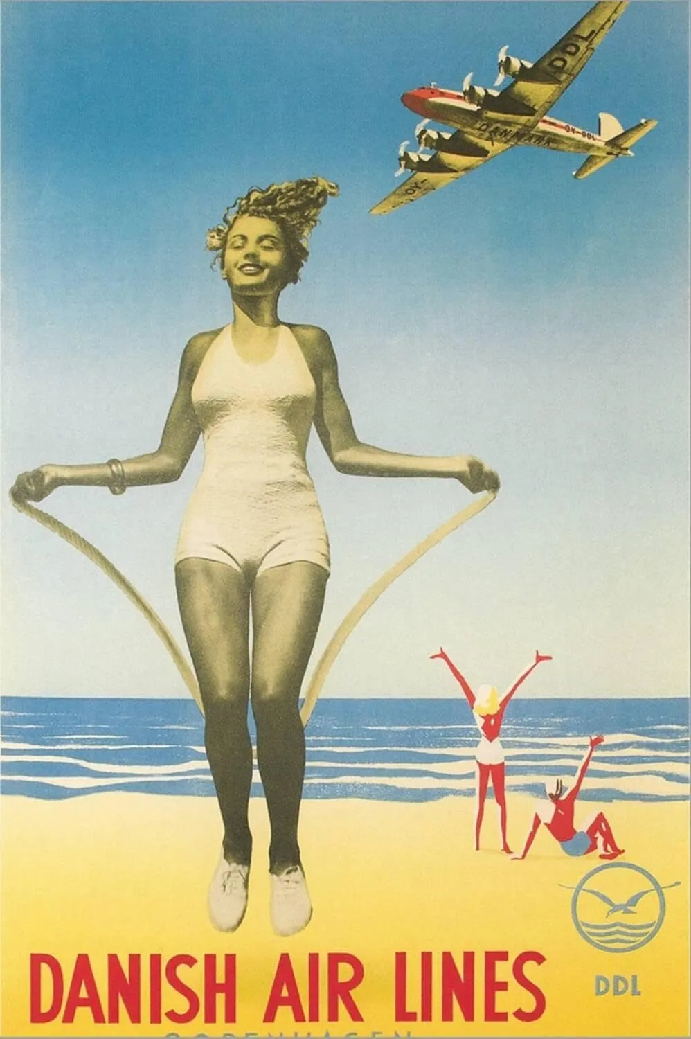 ART.COM Stretched Canvas Print Jumping Rope on Beach, 12" x 18"