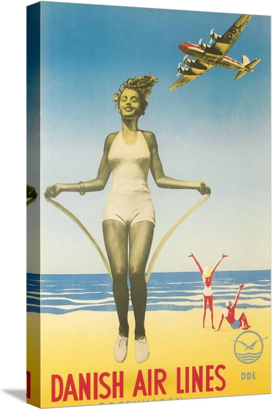 ART.COM Stretched Canvas Print Jumping Rope on Beach, 12" x 18"