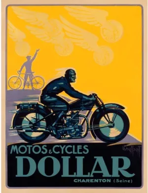 ArtDirect Vaillant 19x24 Gallery Wrapped Canvas Museum Art Titled: Motos and Cycles Dollar