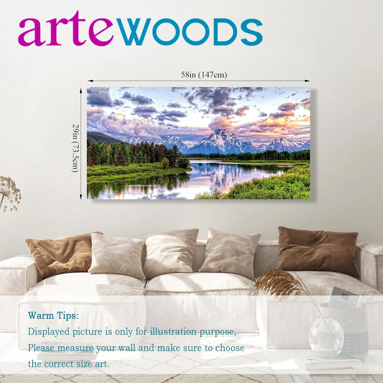 arteWOODS Nature Canvas Wall Art - Mountain River Forest Picture Oxbow Bend Grand Teton Landscape Wall Decor Artwork Green Painting Print for Living Room Bedroom Home Office Decoration 29" x 58"