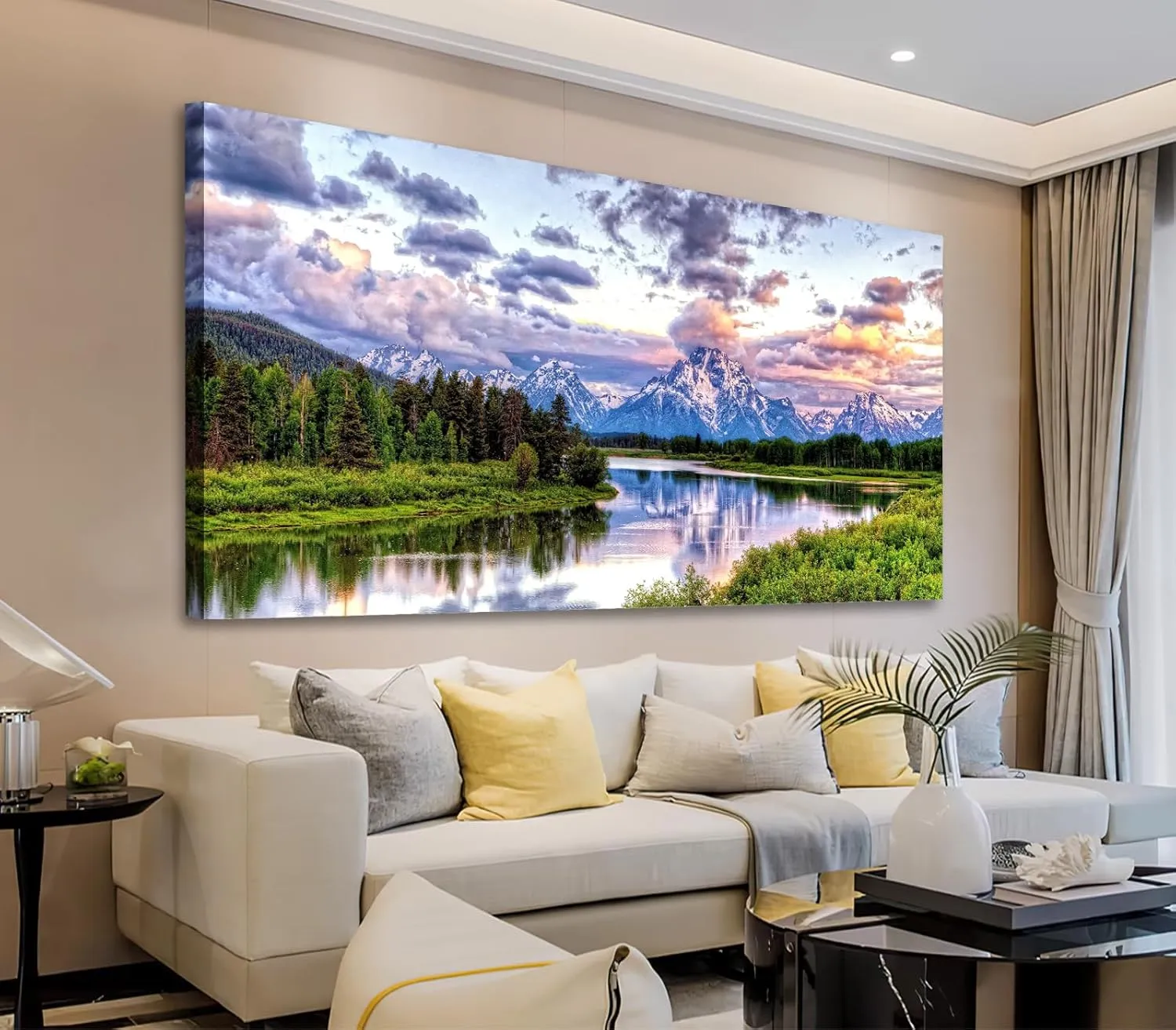 arteWOODS Nature Canvas Wall Art - Mountain River Forest Picture Oxbow Bend Grand Teton Landscape Wall Decor Artwork Green Painting Print for Living Room Bedroom Home Office Decoration 29" x 58"