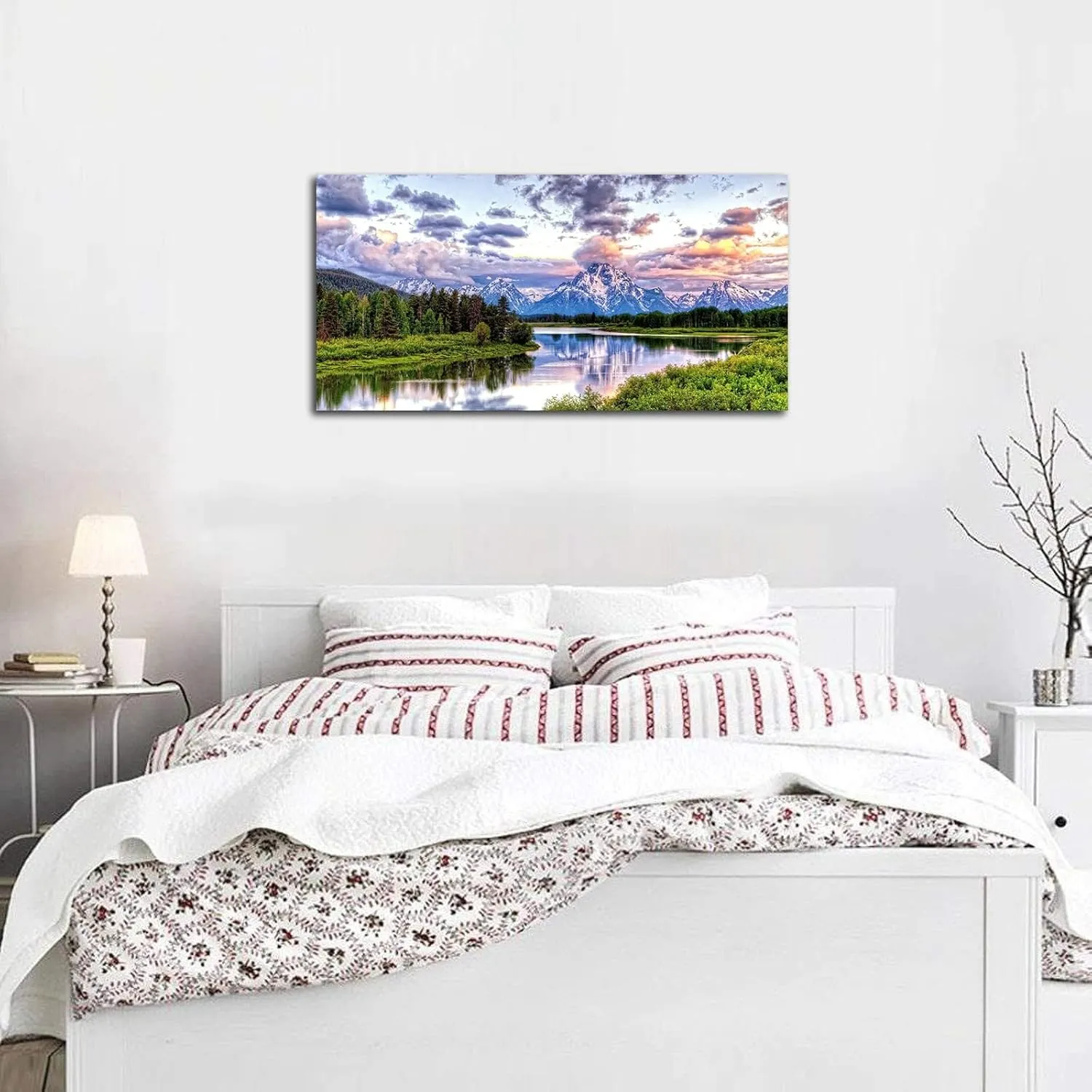 arteWOODS Nature Canvas Wall Art - Mountain River Forest Picture Oxbow Bend Grand Teton Landscape Wall Decor Artwork Green Painting Print for Living Room Bedroom Home Office Decoration 29" x 58"