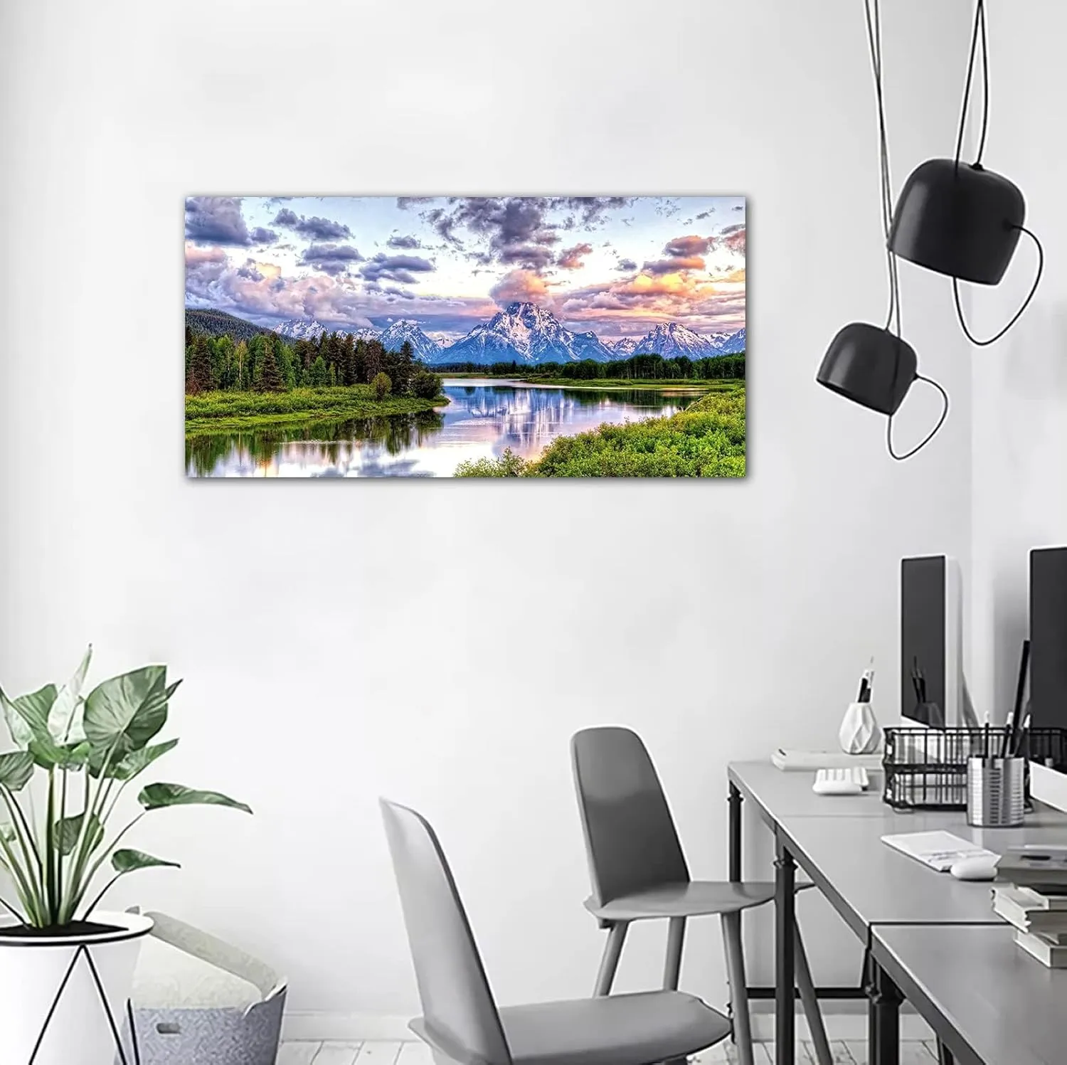 arteWOODS Nature Canvas Wall Art - Mountain River Forest Picture Oxbow Bend Grand Teton Landscape Wall Decor Artwork Green Painting Print for Living Room Bedroom Home Office Decoration 29" x 58"