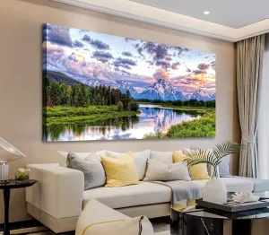 arteWOODS Nature Canvas Wall Art - Mountain River Forest Picture Oxbow Bend Grand Teton Landscape Wall Decor Artwork Green Painting Print for Living Room Bedroom Home Office Decoration 29" x 58"