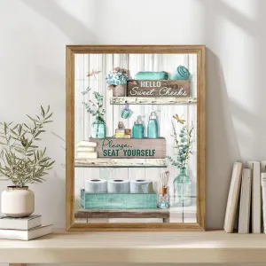 Artistry Canvas Art Framed Bathroom Pictures Wall Decor Green Wall Art Please Seat Yourself Sign Posters Vintage Aesthetic Canvas Artwork Home Bathroom Decor Prints 12" x 16"