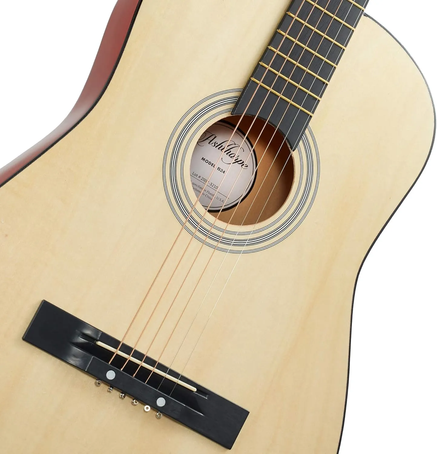 Ashthorpe 38-inch Beginner Acoustic Guitar Package (Natural), Basic Starter Kit w/Gig Bag, Strings, Strap, Tuner, Pitch Pipe, Picks