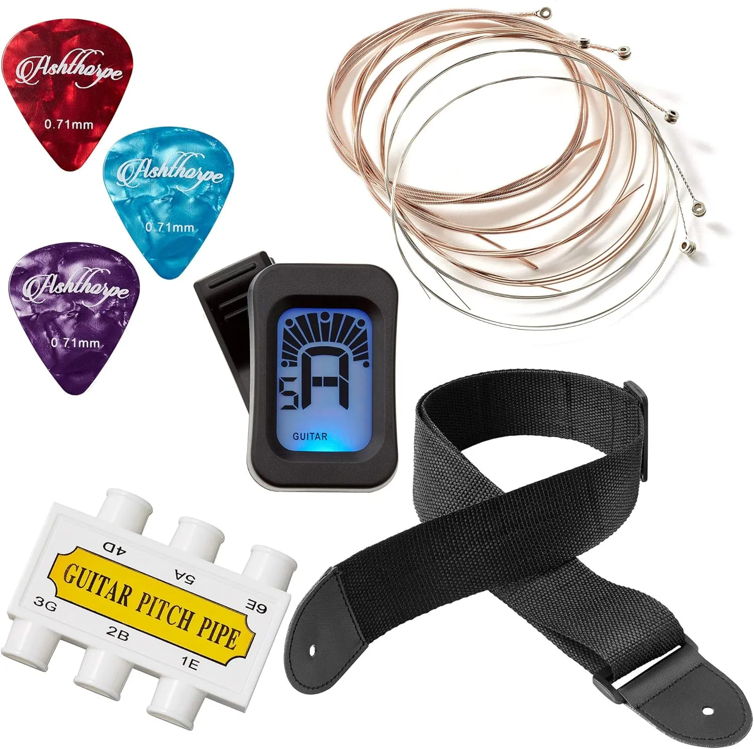 Ashthorpe 38-inch Beginner Acoustic Guitar Package (Natural), Basic Starter Kit w/Gig Bag, Strings, Strap, Tuner, Pitch Pipe, Picks