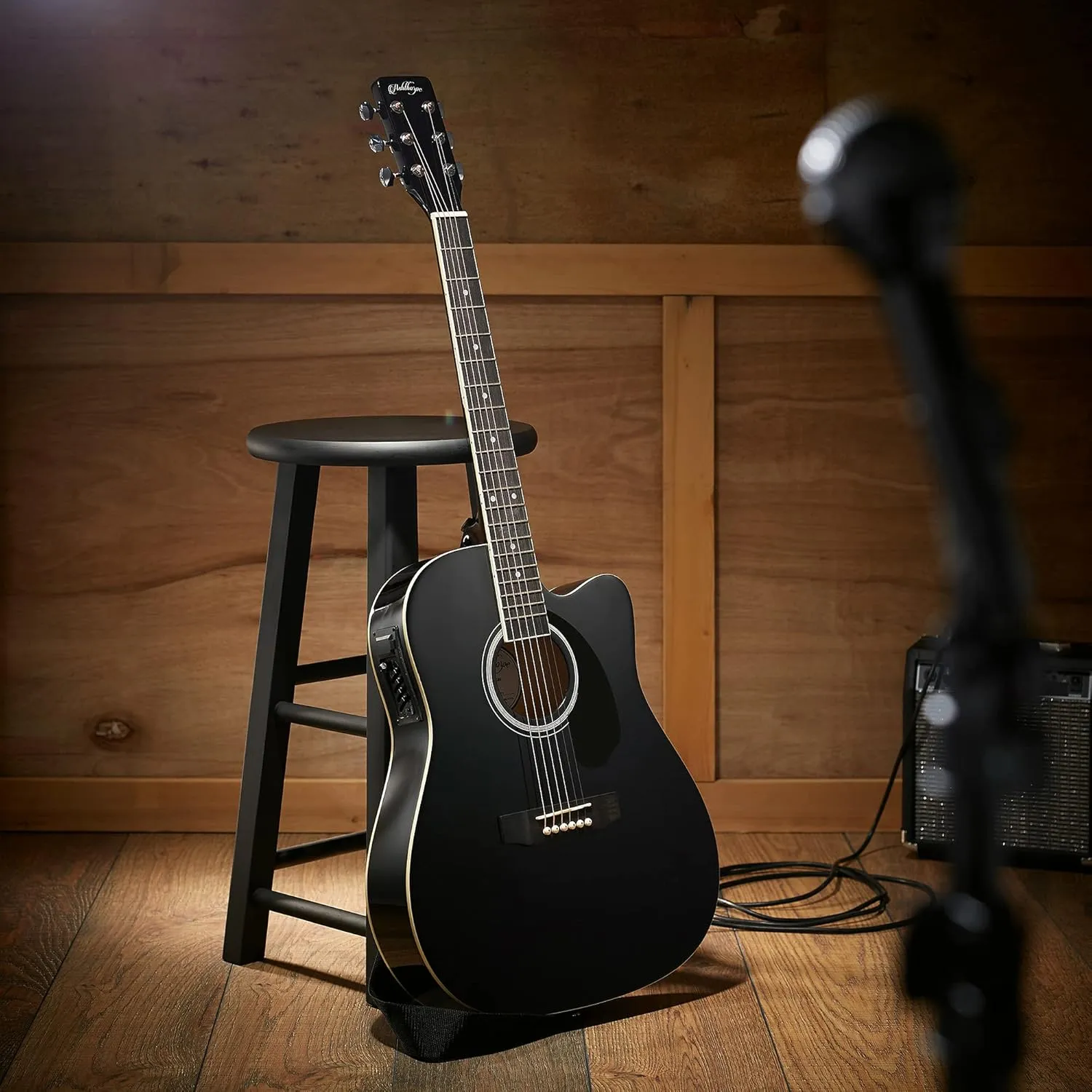 Ashthorpe Full-Size Cutaway Thinline Acoustic-Electric Guitar Package - Premium Tonewoods - Black