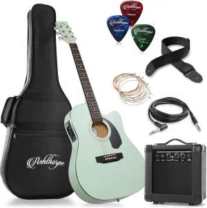 Ashthorpe Full-Size Thinline Cutaway Acoustic Electric Guitar Package with 10 Watt Amp - Mint Green