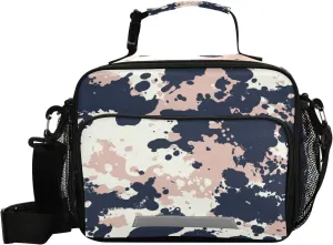 Aslsiy Marble Chaotic Camouflage Reusable Lunch Bag for Women Men, Insulated Lunch Box Handbag Portable for Office Picnic Travel Cooler Bag with Adjustable Shoulder Strap