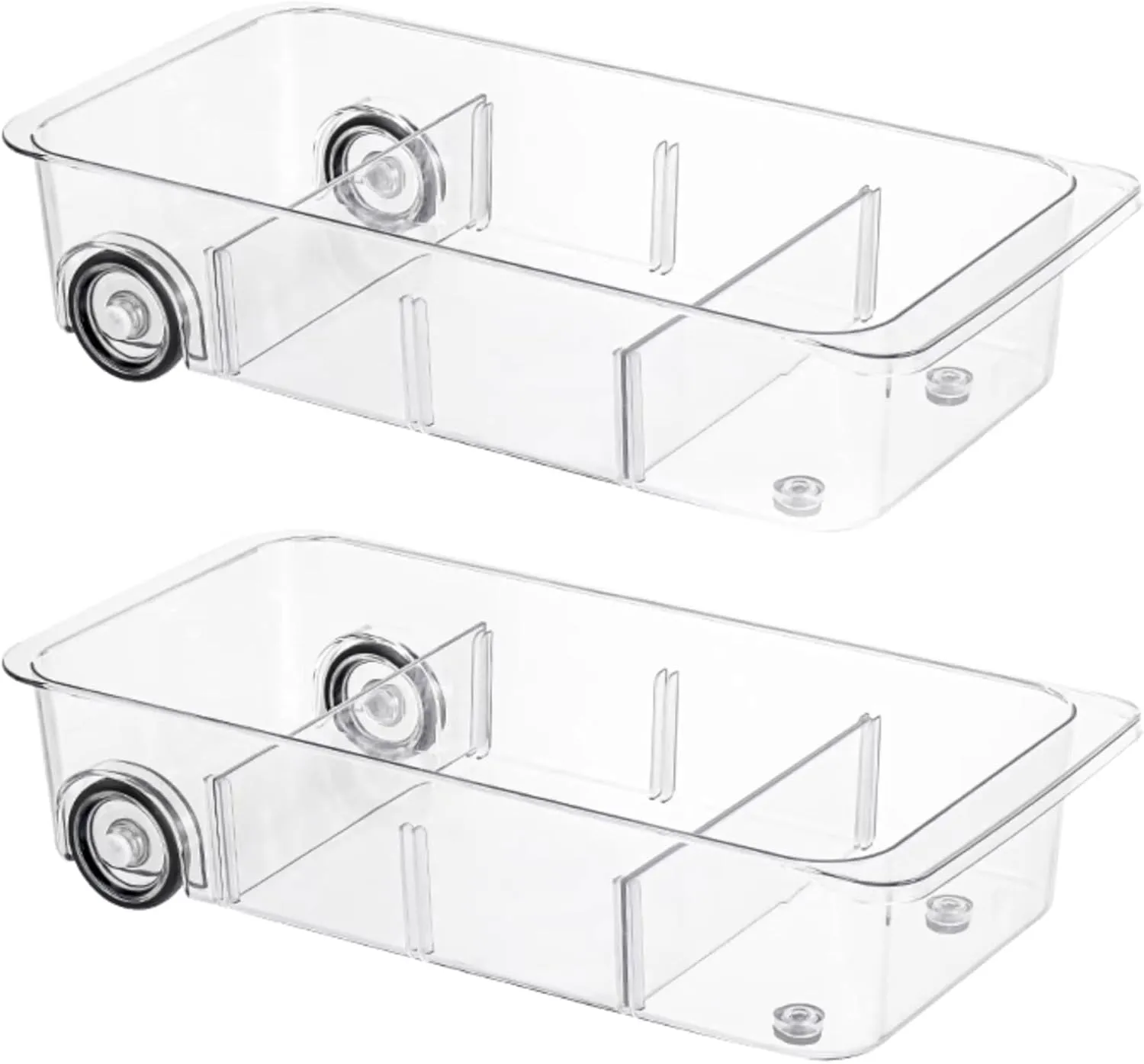 Attelite RollOut Refrigerator Drawer Organizer and Storage Clear Design with Dividers, Fridge Organizer on Wheels, Upgrade Thick Plastic Pantry Storage Bins, Kitchen Organization 2 Set