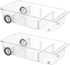 Attelite RollOut Refrigerator Drawer Organizer and Storage Clear Design with Dividers, Fridge Organizer on Wheels, Upgrade Thick Plastic Pantry Storage Bins, Kitchen Organization 2 Set