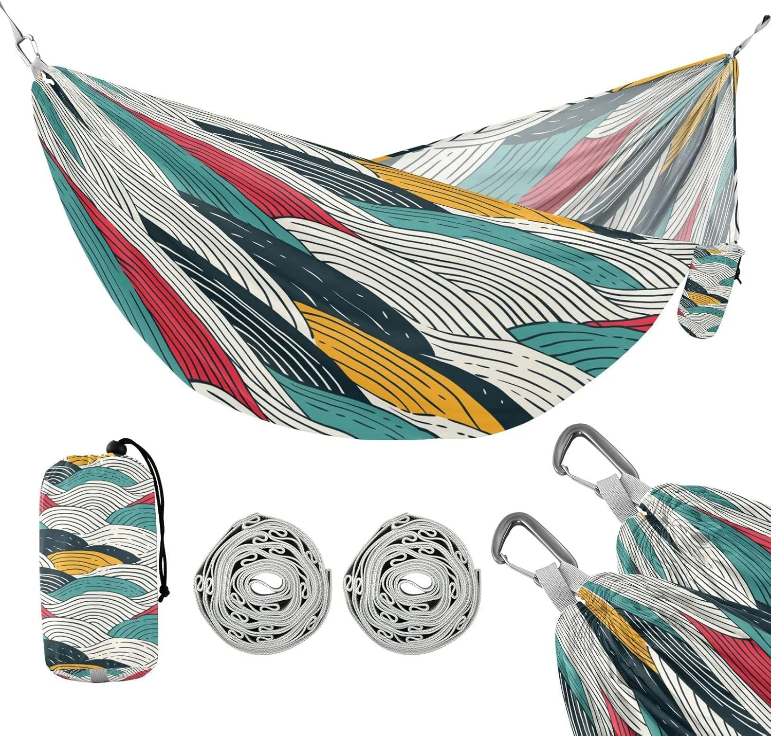 ATTX Abstract Waves Camping Hammock - Lightweight & Portable Hammocks, Heavy Duty 330lbs Capacity for Indoor, Hiking, Backpacking, Travel, Backyard, Beach#119