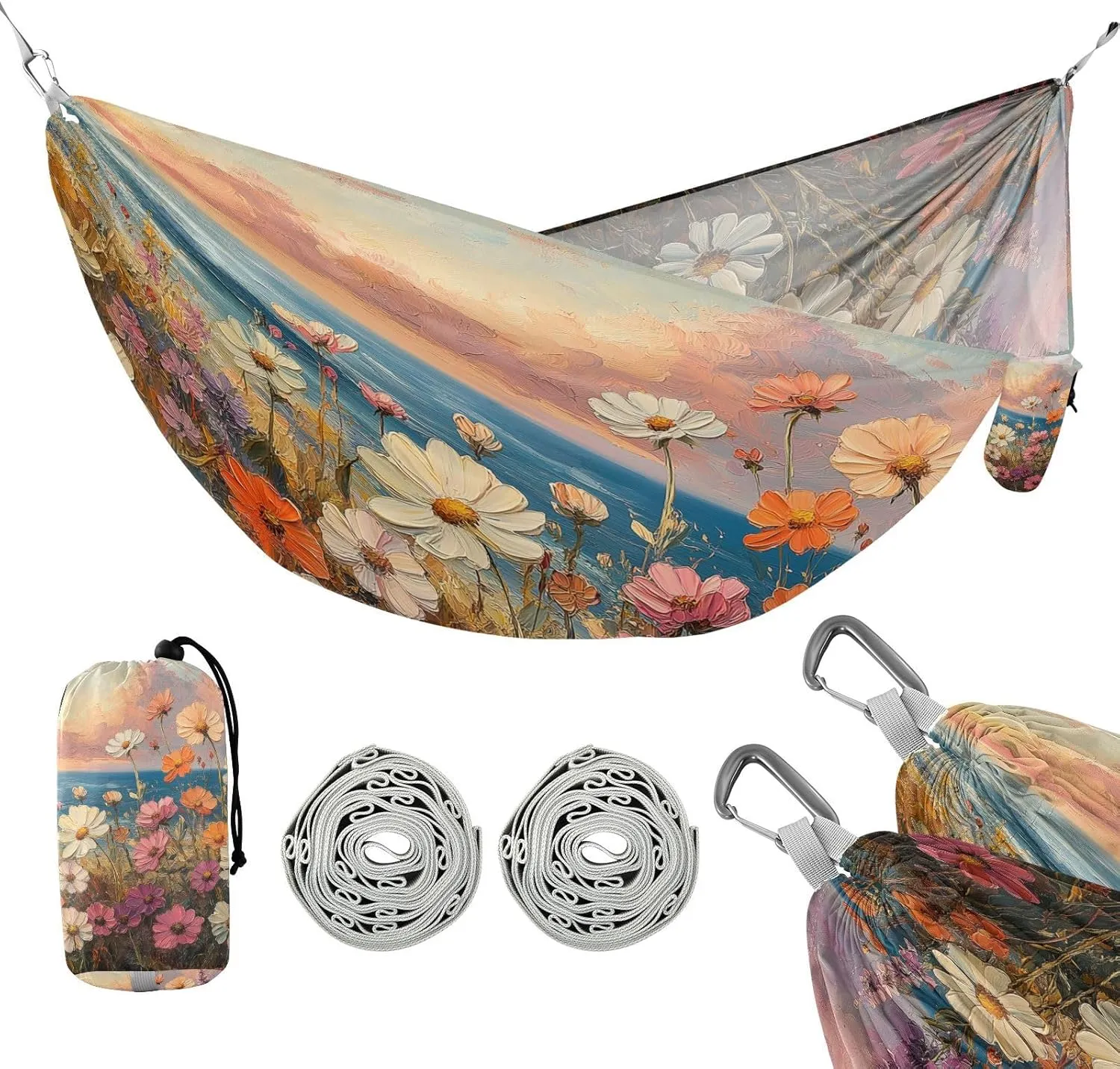 ATTX Daisies Painting Camping Hammock - Lightweight & Portable Hammocks, Heavy Duty 330lbs Capacity for Indoor, Hiking, Backpacking, Travel, Backyard, Beach#382