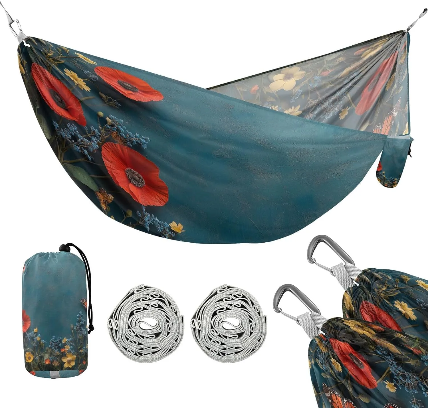 ATTX Red Floral Camping Hammock - Lightweight & Portable Hammocks, Heavy Duty 330lbs Capacity for Indoor, Hiking, Backpacking, Travel, Backyard, Beach#406