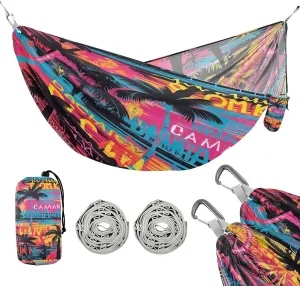 ATTX Tropical Palm Trees Camping Hammock - Lightweight & Portable Hammocks, Heavy Duty 330lbs Capacity for Indoor, Hiking, Backpacking, Travel, Backyard, Beach#496