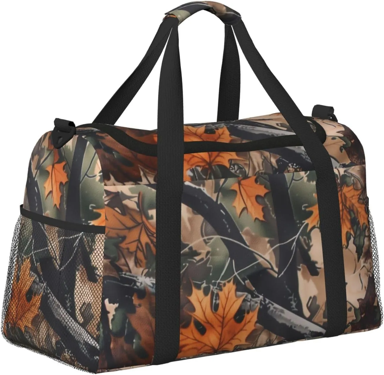 Autumn Leaves Camouflage Duffle Bag Foldable Travel Tote Bag Carry On Large Weekender Overnight Bags Waterproof Gym Bag For Women Men