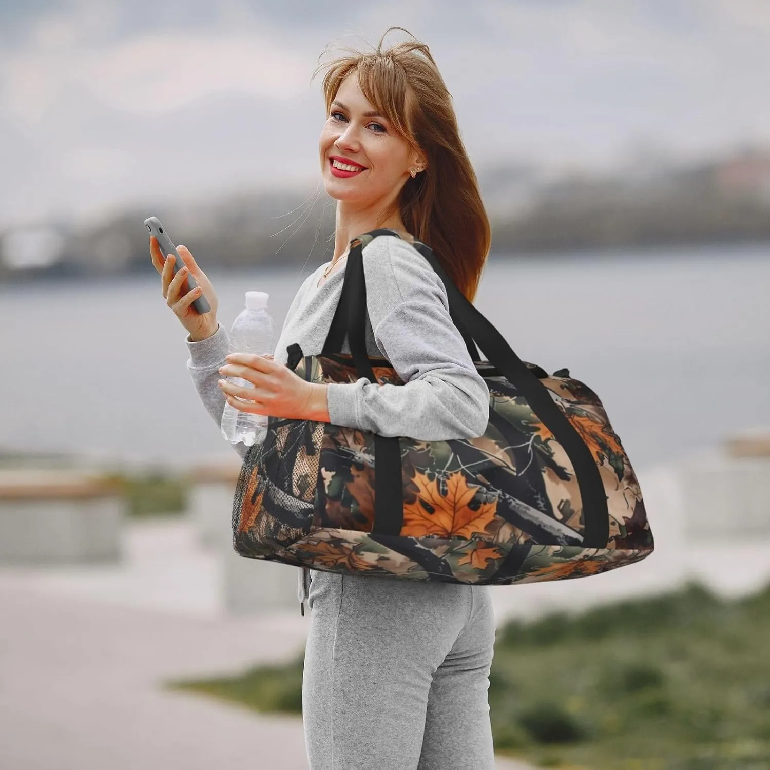 Autumn Leaves Camouflage Duffle Bag Foldable Travel Tote Bag Carry On Large Weekender Overnight Bags Waterproof Gym Bag For Women Men