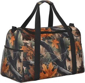 Autumn Leaves Camouflage Duffle Bag Foldable Travel Tote Bag Carry On Large Weekender Overnight Bags Waterproof Gym Bag For Women Men
