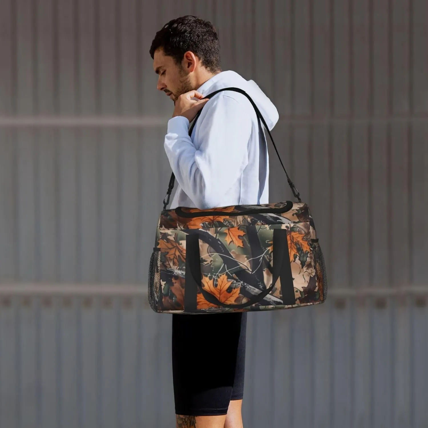 Autumn Leaves Camouflage Duffle Bag Foldable Travel Tote Bag Carry On Large Weekender Overnight Bags Waterproof Gym Bag For Women Men