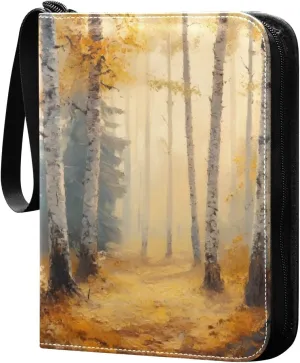 Autumn Woods Painting Card Binder 4 Pocket Trading Card Album Fits 400 Sports/Game Cards, PU Cover 3 Ring Card Collection with 50 Removable Sleeves