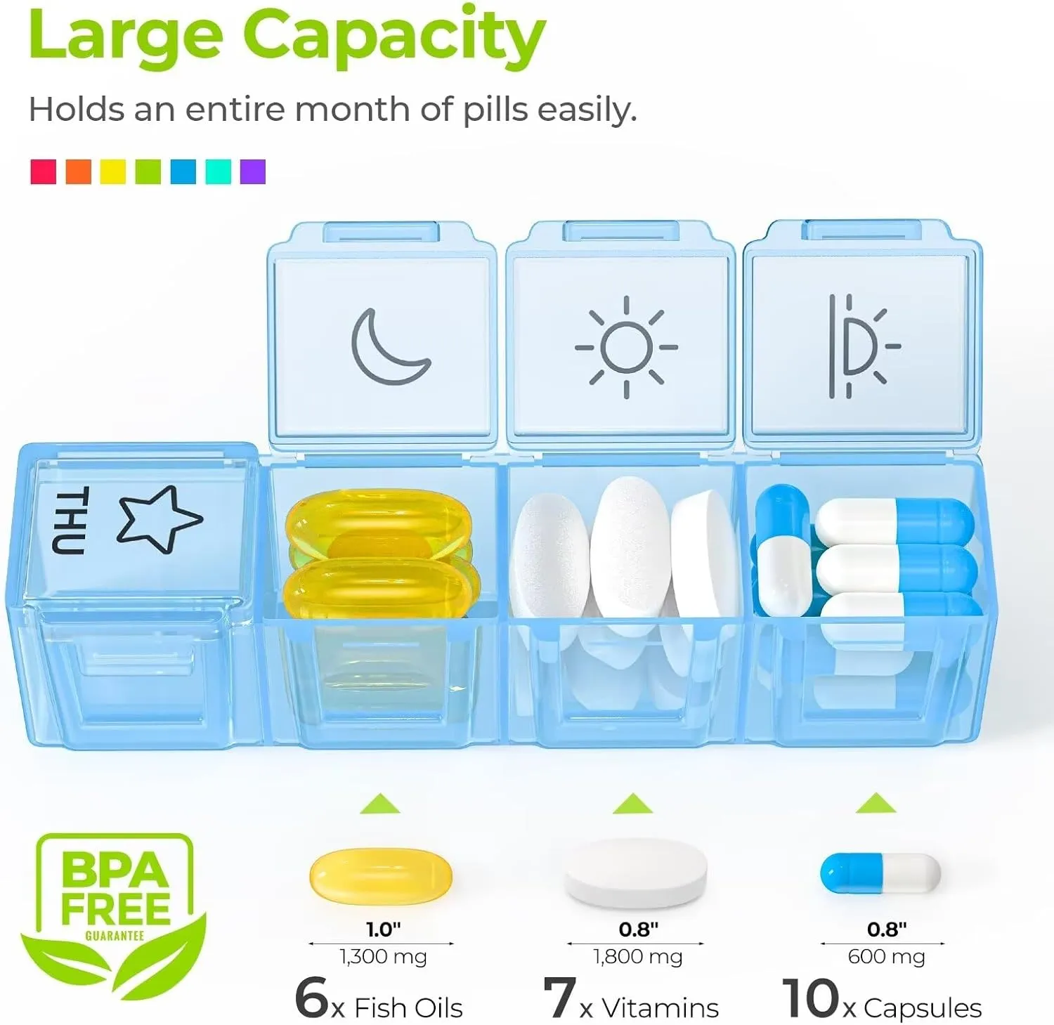 AUVON iMedassist Moisture-Proof Weekly Pill Organizer 4 Times a Day, Large 7 Day Pill Box Portable for Travel with Removable Individual Containers to Hold Vitamins, Supplements and Medication