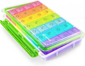 AUVON iMedassist Moisture-Proof Weekly Pill Organizer 4 Times a Day, Large 7 Day Pill Box Portable for Travel with Removable Individual Containers to Hold Vitamins, Supplements and Medication