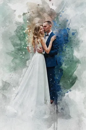 Awesometik Watercolor Portrait Canvas from Photo, Wedding Illustration Print Personalized Artwork Watercolor Art Canvas Art Wall Art