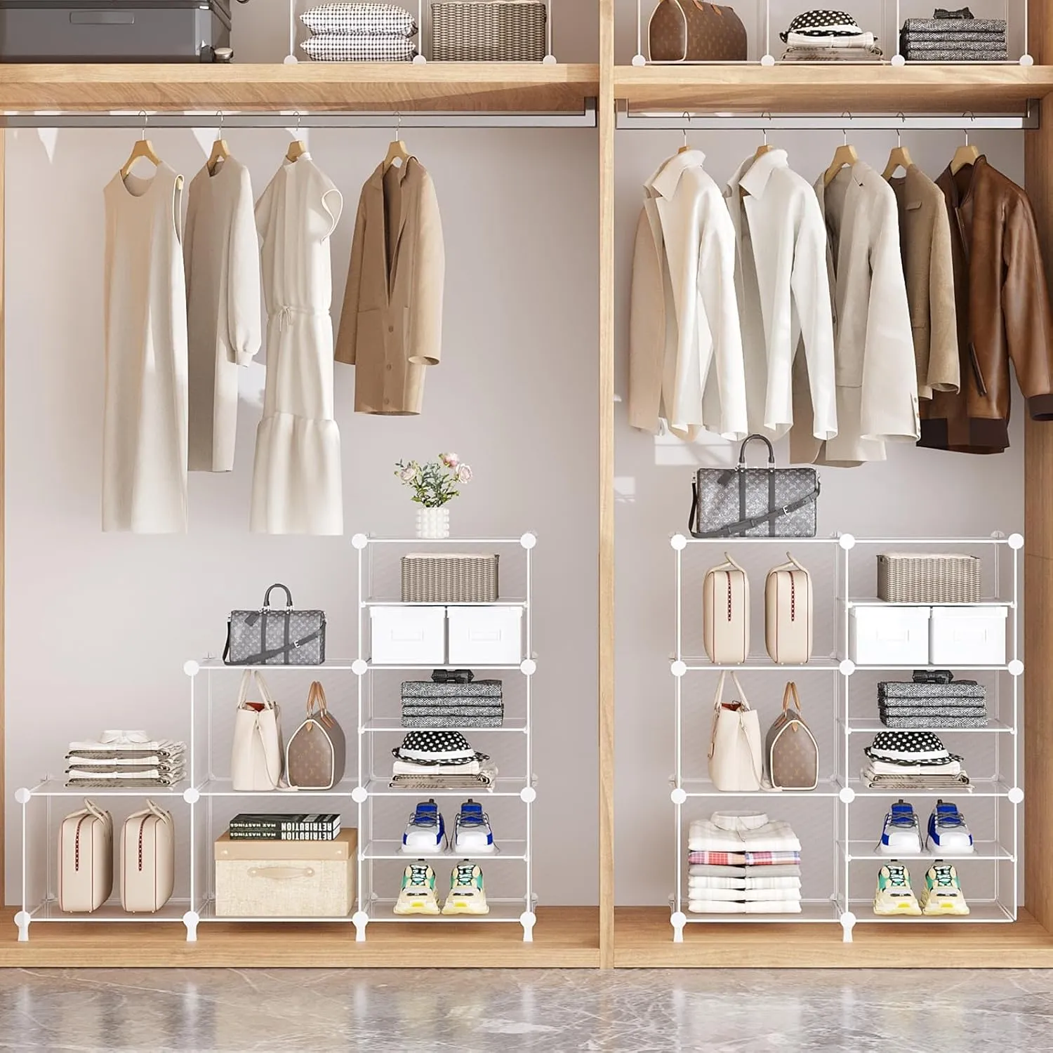 AWTATOS Closet Organizer 8 Cube Storage Shelves Clothes Organizers Closet Storage Stackable Cubby Shelving for Closet Bedroom Living Room Office, Transparent Twill