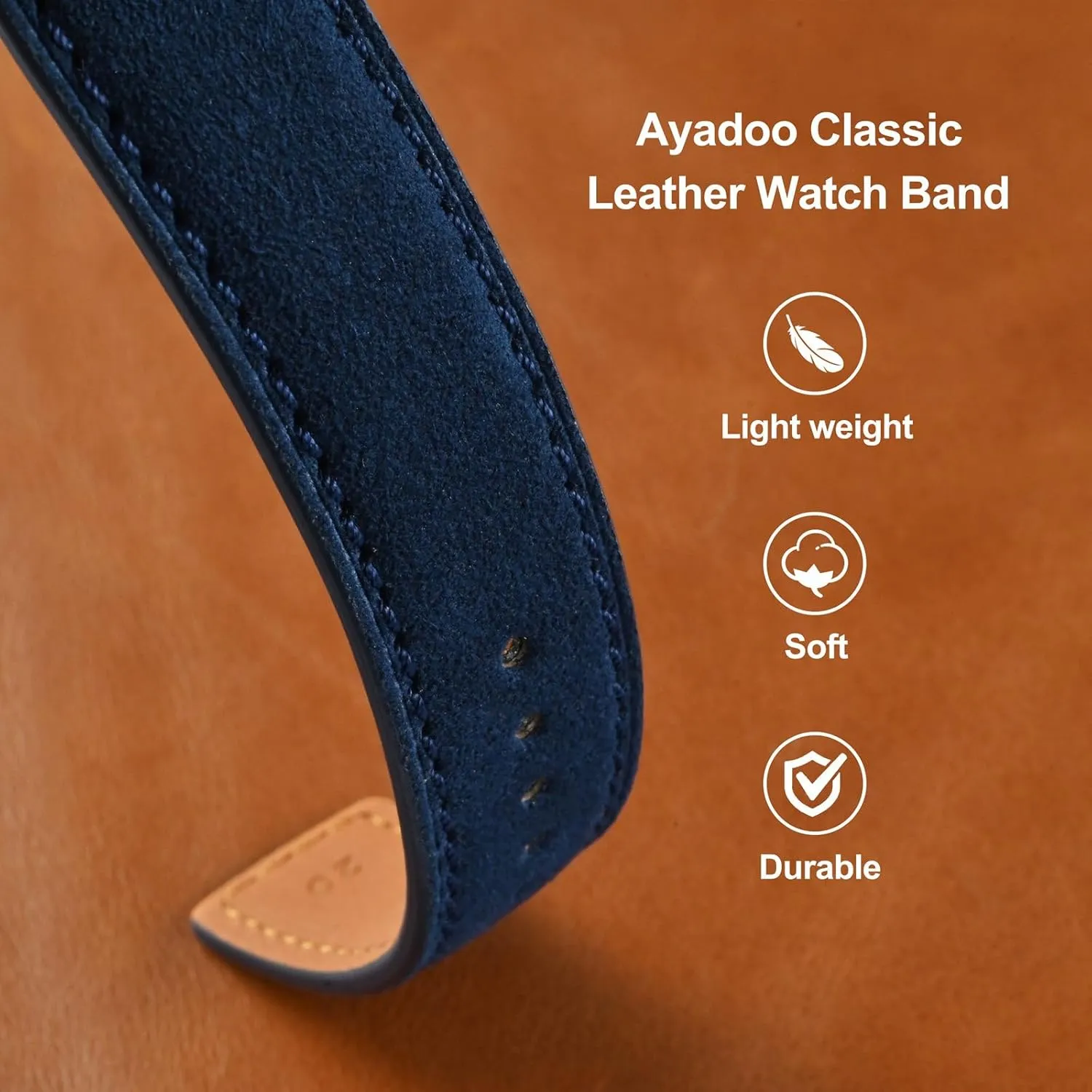 Ayadoo 22mm Alcantara Leather Watch Strap，Vintage Blue Leather Watch Band with Black Buckle for Men and Women