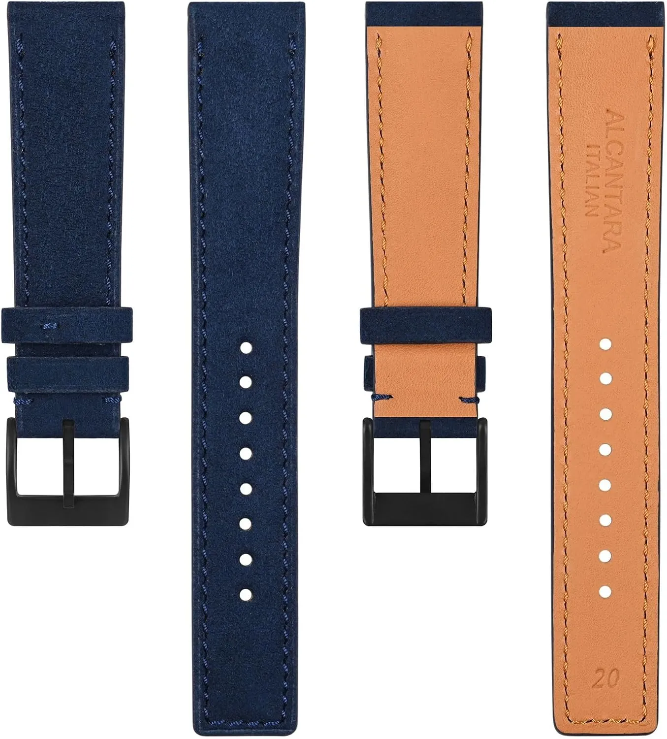 Ayadoo 22mm Alcantara Leather Watch Strap，Vintage Blue Leather Watch Band with Black Buckle for Men and Women