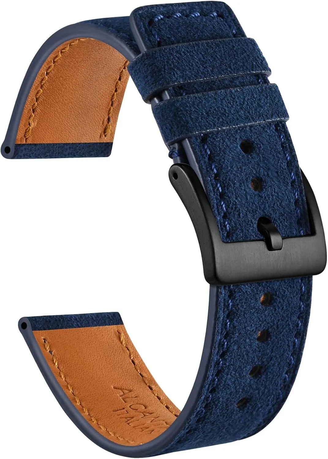 Ayadoo 22mm Alcantara Leather Watch Strap，Vintage Blue Leather Watch Band with Black Buckle for Men and Women