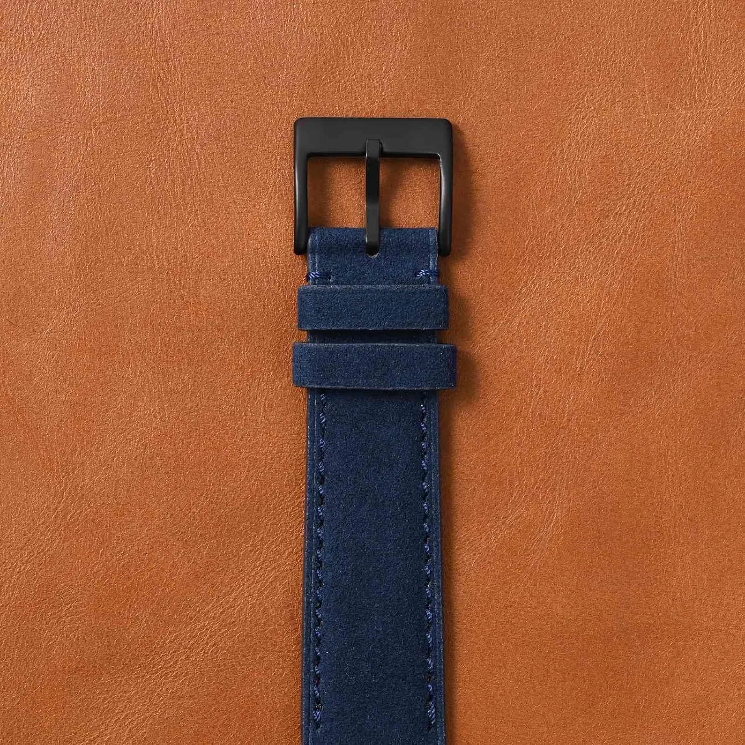Ayadoo 22mm Alcantara Leather Watch Strap，Vintage Blue Leather Watch Band with Black Buckle for Men and Women