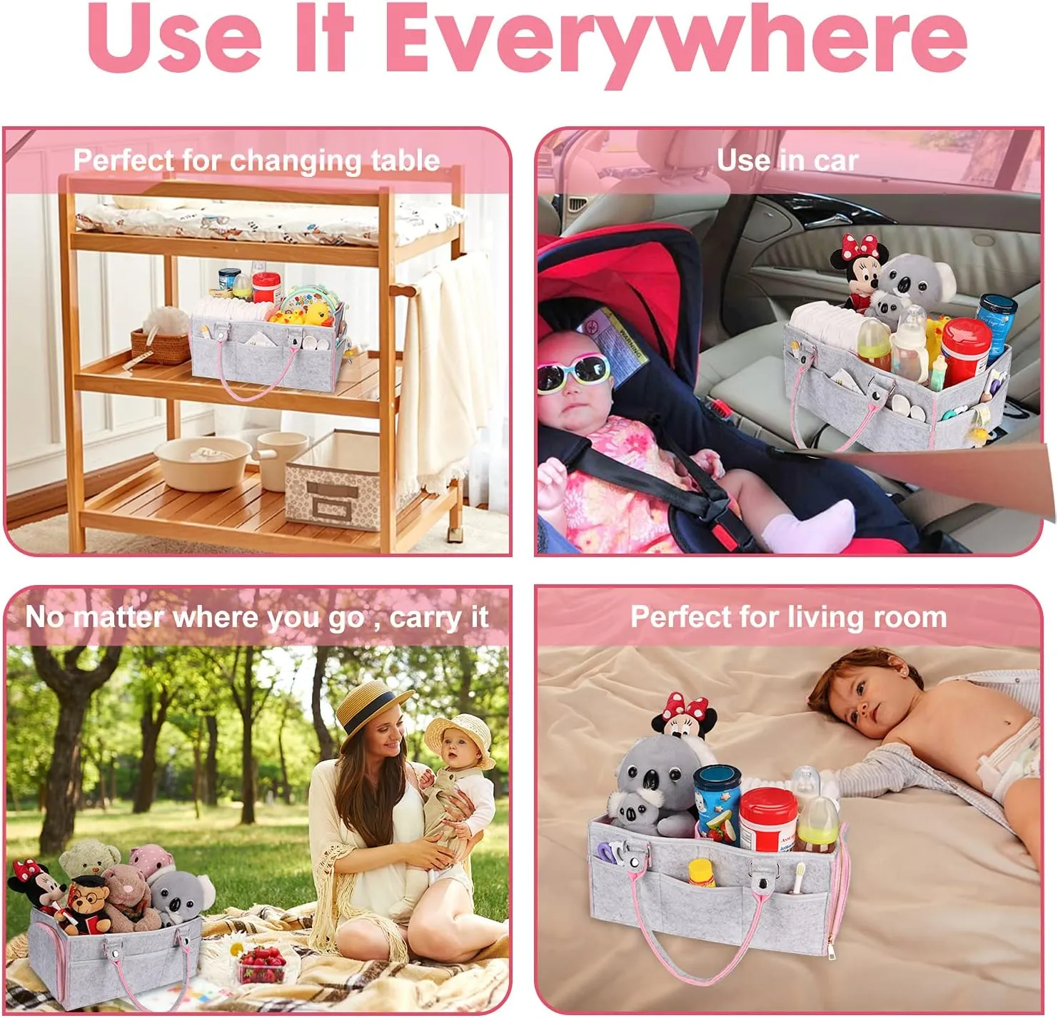 Baby Diaper Caddy Organizer for Girl Boy Large Nursery Storage Bin Basket Portable Holder Tote Bag for Changing Table and Car Baby Shower Gifts Newborn Essentials Baby Registry Must Haves Items