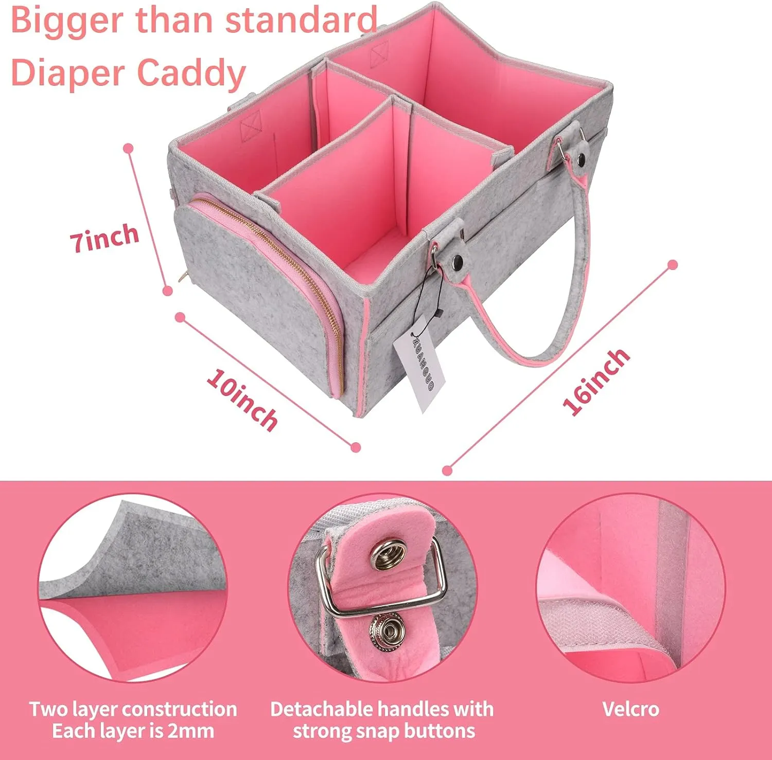 Baby Diaper Caddy Organizer for Girl Boy Large Nursery Storage Bin Basket Portable Holder Tote Bag for Changing Table and Car Baby Shower Gifts Newborn Essentials Baby Registry Must Haves Items