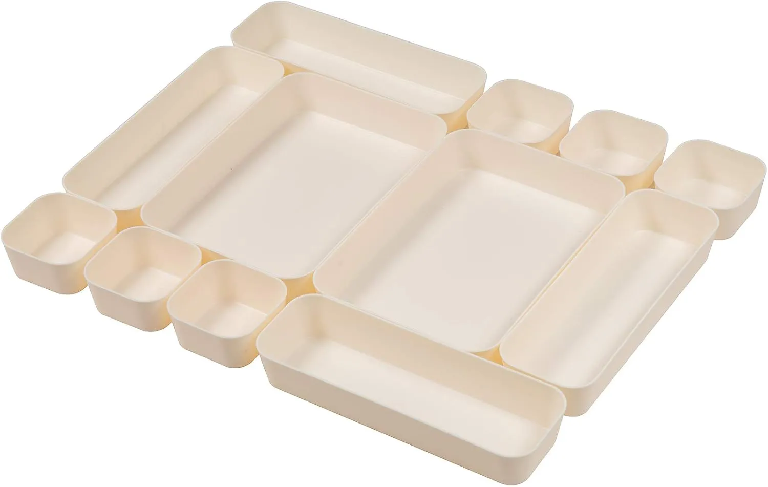 Backerysupply Set Of 12 Beige Color Plastic Desk Drawer Organizers For Makeup Bathroom Office Kitchen Vanity Drawer Storage Box Container