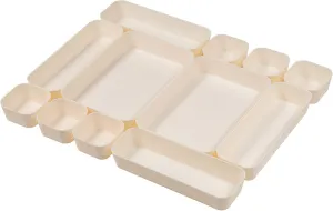Backerysupply Set Of 12 Beige Color Plastic Desk Drawer Organizers For Makeup Bathroom Office Kitchen Vanity Drawer Storage Box Container